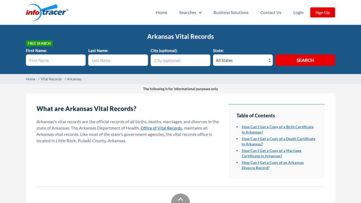 Arkansas Vital Records | Birth, Marriage, Divorce, Death - InfoTracer